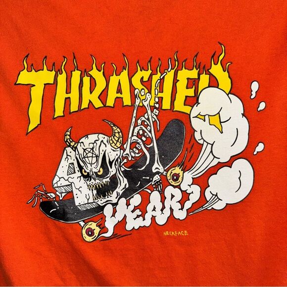 Thrasher Magazine 40 YEARS NECKFACE LOGO Skateboard T Shirt ORANGE Bones - Picture 2 of 4